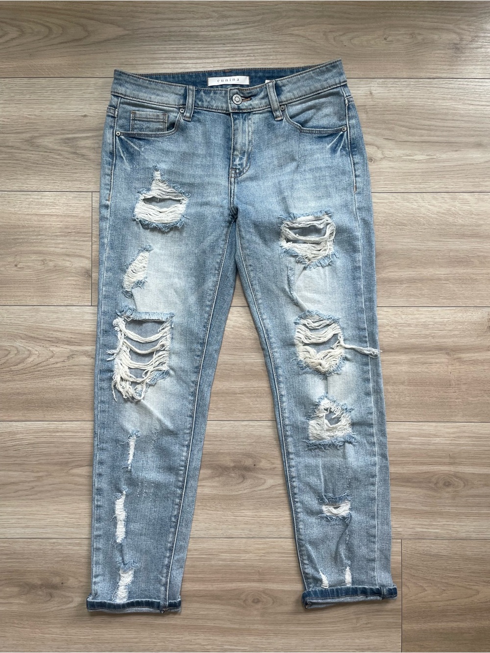 eunina Light Blue Ripped Boyfriend Jeans
